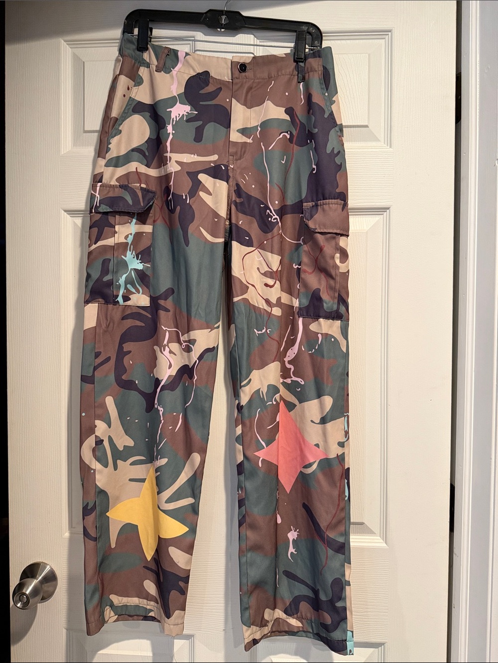 Paint-Splattered Camo Cargo Pants